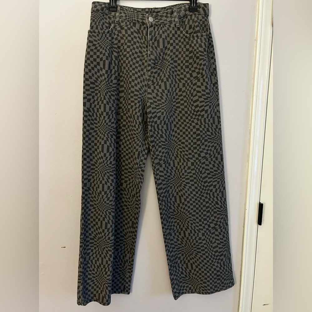 wide leg checkered jeans